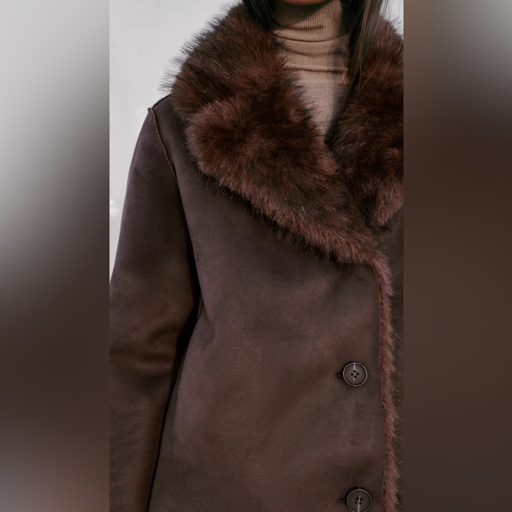 Zara Brown Faux Fur Collar Coat